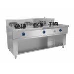 FOURNEAU WOK3 BRULEURS, AVEC RIDEAU D'EAU   