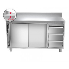 Meuble bas inox portes coulissantes + tiroirs 1400 x 700 x 850