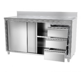 Meuble bas inox portes coulissantes + tiroirs 1600 x 700 x 850