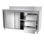 Meuble bas inox portes coulissantes + tiroirs 1600 x 700 x 850