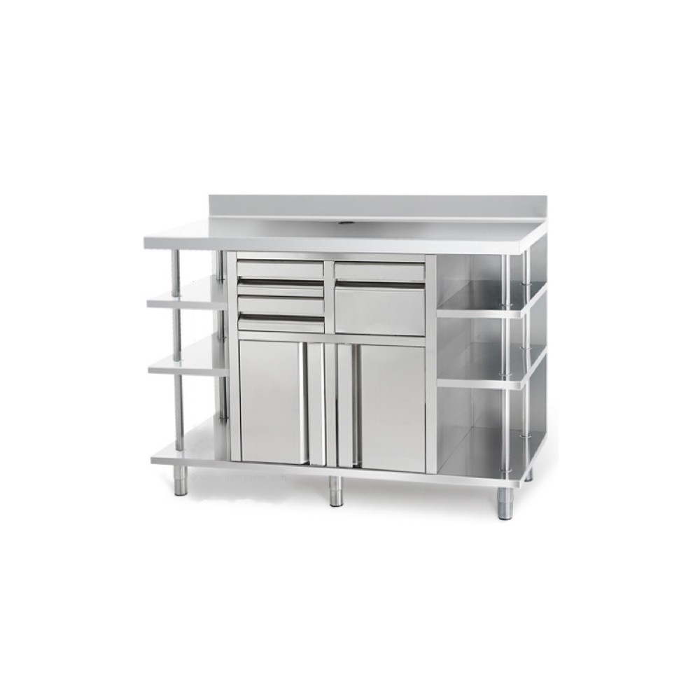 Meuble bas inox pour café portes battantes + tiroirs 1468 x 600 x 1150 Meuble bas inox pour café portes battantes + tiroirs 1468 x 600 x 1150