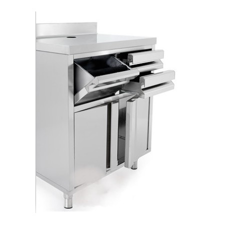 Meuble bas inox pour café portes battantes + tiroirs 1960 x 600 x 1150