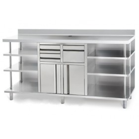 Meuble bas inox pour café portes battantes + tiroirs 1960 x 600 x 1150