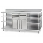 Meuble bas inox pour café portes battantes + tiroirs 1960 x 600 x 1150