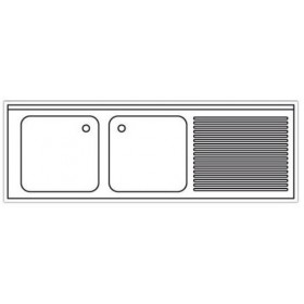 Plonge inox double bac - AISI 304 - 1500 (L) x 600 (P) x 900 (H) mm