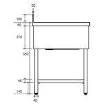 Plonge inox - AISI 304 - 1000 (L) x 700 (P) x 970 (H) mm -  Avec égouttoir - 1 bac à droite