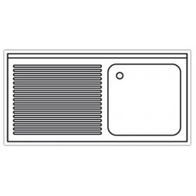 Plonge inox - AISI 304 - 1000 (L) x 700 (P) x 970 (H) mm -  Avec égouttoir - 1 bac à droite