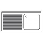 Plonge inox - AISI 304 - 1000 (L) x 700 (P) x 970 (H) mm -  Avec égouttoir - 1 bac à droite