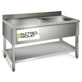 Plonge inox - AISI 304 - 1000 (L) x 700 (P) x 970 (H) mm -  Avec égouttoir - 1 bac à droite