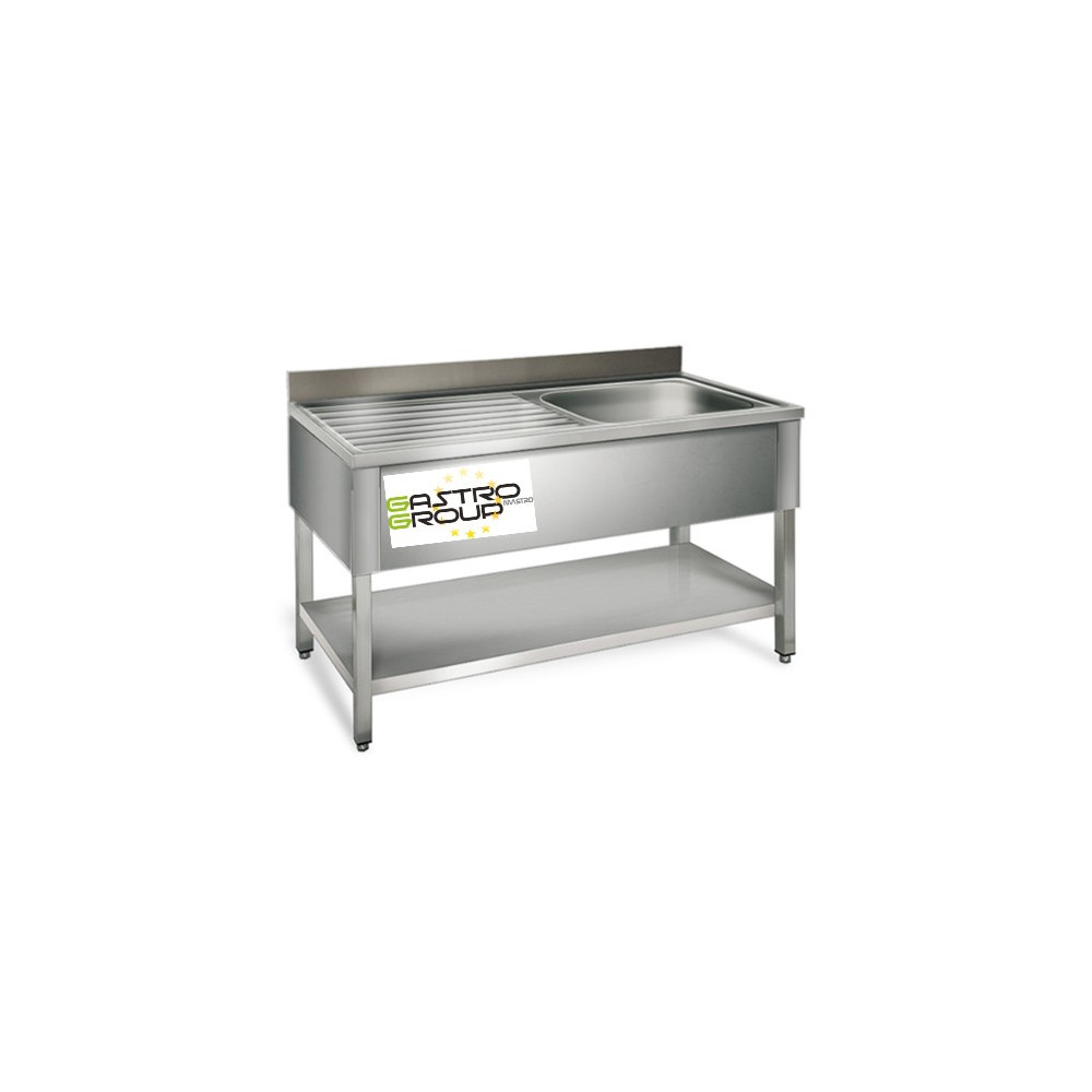 Plonge inox - AISI 304 - 1000 (L) x 700 (P) x 970 (H) mm -  Avec égouttoir - 1 bac à droite