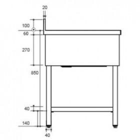 Plonge inox - AISI 304 - 1000 (L) x 700 (P) x 970 (H) mm