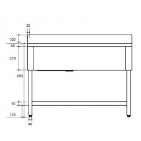 Plonge inox - AISI 304 - 1000 (L) x 700 (P) x 970 (H) mm