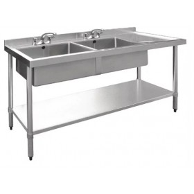 Plonge inox double bac - AISI 304 - 1800 (L) x 600 (P) x 900 (H) mm