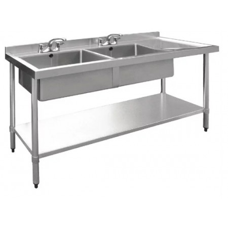 Plonge inox double bac - AISI 304 - 1800 (L) x 600 (P) x 900 (H) mm