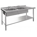 Plonge inox double bac - AISI 304 - 1800 (L) x 600 (P) x 900 (H) mm