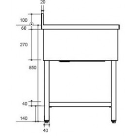 Plonge inox - AISI 304 - 1000 (L) x 600 (P) x 850 (H) mm