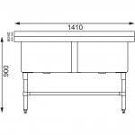 Plonge inox - AISI 304 - Spéciale marmites - 1410 (L) x 600 (P) x 900 (H) mm - Sans égouttoir - 2 bacs