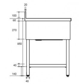 Plonge inox - AISI 304 - 800 (L) x 600 (P) x 900 (H) mm