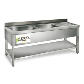 Plonge inox double bac - AISI 304 - 2000 (L) x 600 (P) x 850 (H) mm