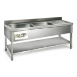 Plonge inox double bac - AISI 304 - 2000 (L) x 600 (P) x 850 (H) mm