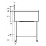 Plonge inox - AISI 304 - 2000 (L) x 700 (P) x 970 (H) mm - Avec égouttoir - 2 bacs à gauche