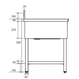 Plonge inox - AISI 304 - 1400 (L) x 700 (P) x 850 (H) mm