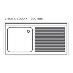 Plonge inox - AISI 304 - 1400 (L) x 700 (P) x 850 (H) mm