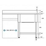 Plonge inox - AISI 304 - 1400 (L) x 700 (P) x 850 (H) mm