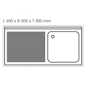 Plonge inox - AISI 304 - 1400 (L) x 700 (P) x 850 (H) mm