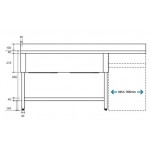 Plonge inox - AISI 304 - 1600 (L) x 700 (P) x 900 (H) mm - Avec égouttoir - 2 bacs à gauche - Passage lave-vaisselle à droite