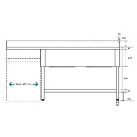 Plonge inox - AISI 304 - 1600 (L) x 700 (P) x 850 (H) mm