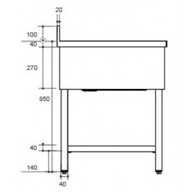 Plonge inox - AISI 304 - 1600 (L) x 700 (P) x 850 (H) mm