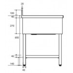 Plonge inox - AISI 304 - 1600 (L) x 700 (P) x 850 (H) mm