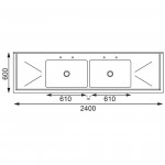 Plonge inox double bac - AISI 304 - 1500 (L) x 600 (P) x 900 (H) mm