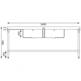 Plonge inox double bac - AISI 304 - 1500 (L) x 600 (P) x 900 (H) mm