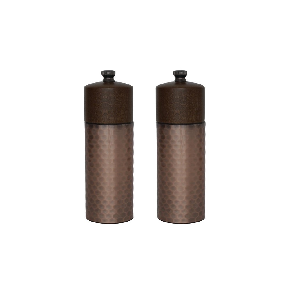Ensemble moulins sel & poivre - Bois et cuivre - 150mm Ensemble moulins sel & poivre - Bois et cuivre - 150mm