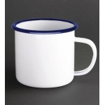 Tasses mug - Acier émaillé - 350 ml - Couleur blanc et bleu  - Olympia Enamel - Lot de 6