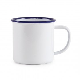 Tasses mug - Acier émaillé - 350 ml - Couleur blanc et bleu  - Olympia Enamel - Lot de 6
