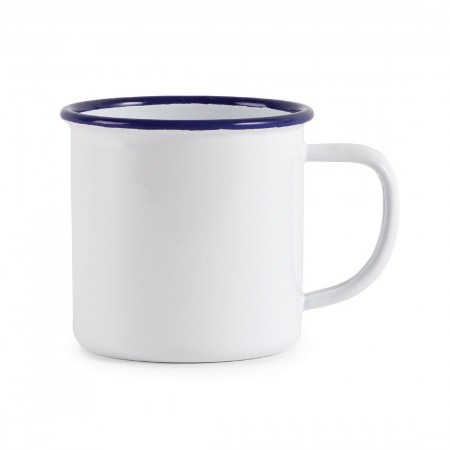 Tasses mug - Acier émaillé - 350 ml - Couleur blanc et bleu  - Olympia Enamel - Lot de 6