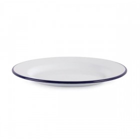 Assiettes rondes & plates - 245 mm - Couleur blanche et bleu - Olympia Enamel - Lot de 6