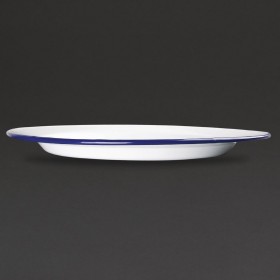 Assiettes rondes & plates - 245 mm - Couleur blanche et bleu - Olympia Enamel - Lot de 6