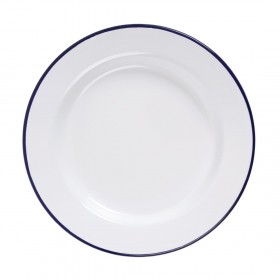 Assiettes rondes & plates - 245 mm - Couleur blanche et bleu - Olympia Enamel - Lot de 6