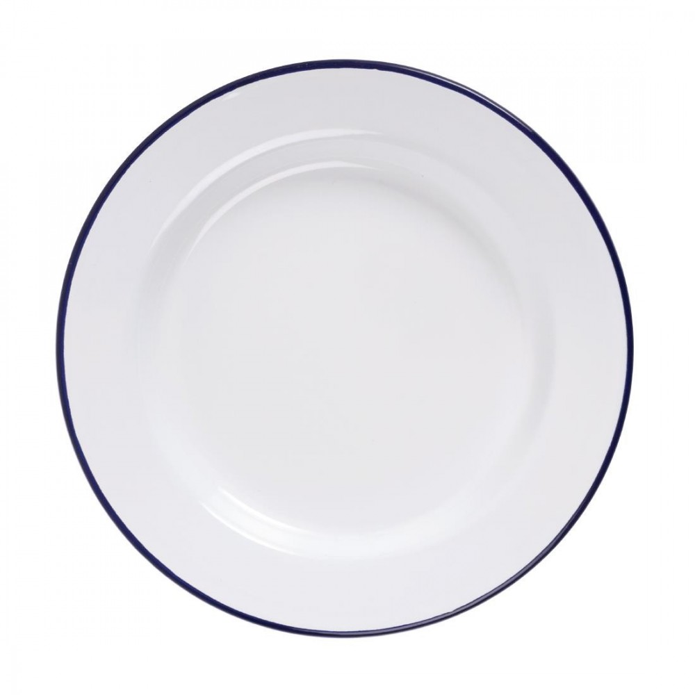 Assiettes rondes & plates - 245 mm - Couleur blanche et bleu - Olympia Enamel - Lot de 6 Assiettes rondes & plates - 245 mm - Couleur blanche et bleu - Olympia Enamel - Lot de 6