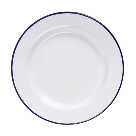 Assiettes rondes & plates - 245 mm - Couleur blanche et bleu - Olympia Enamel - Lot de 6