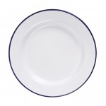 Assiettes rondes & plates - 245 mm - Couleur blanche et bleu - Olympia Enamel - Lot de 6