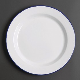 Assiettes rondes & plates - 300 mm - Couleur blanche et bleu - Olympia Enamel - Lot de 6
