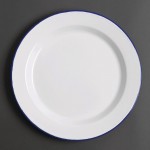 Assiettes rondes & plates - 300 mm - Couleur blanche et bleu - Olympia Enamel - Lot de 6