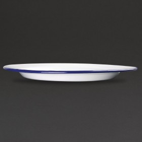 Assiettes rondes & plates - 300 mm - Couleur blanche et bleu - Olympia Enamel - Lot de 6