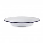 Assiettes rondes & creuses - 245 mm - Couleur blanche et bleu - Olympia Enamel - Lot de 6