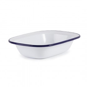 Plats rectangulaires - 180 x 130 x 40 mm - Couleur blanche et bleu - Olympia Enamel - Lot de 6